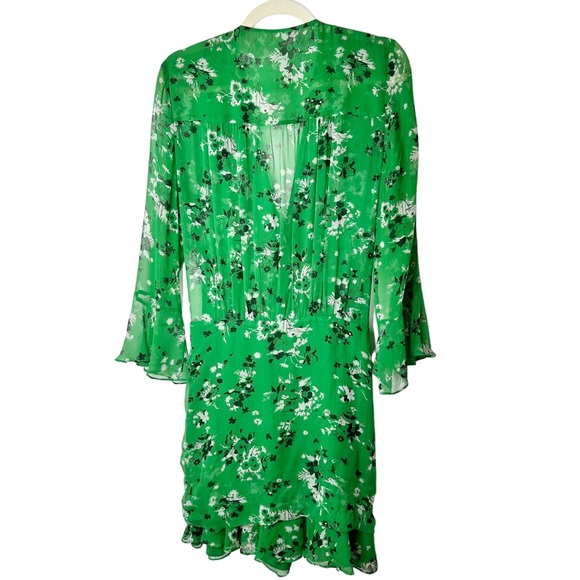 Veronica Beard Sean Floral-print Silk Dress Green Multi Ruched Bell Sleeves 8 - Picture 11 of 15